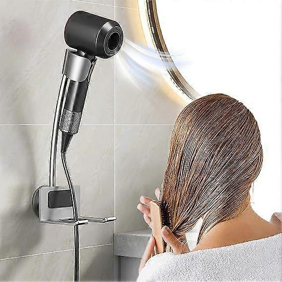 Support de sèche-cheveux mural, support d’air wrap en aluminium avec colle, support de sèche-cheveux réglable et mains libres pour une utilisation facile
