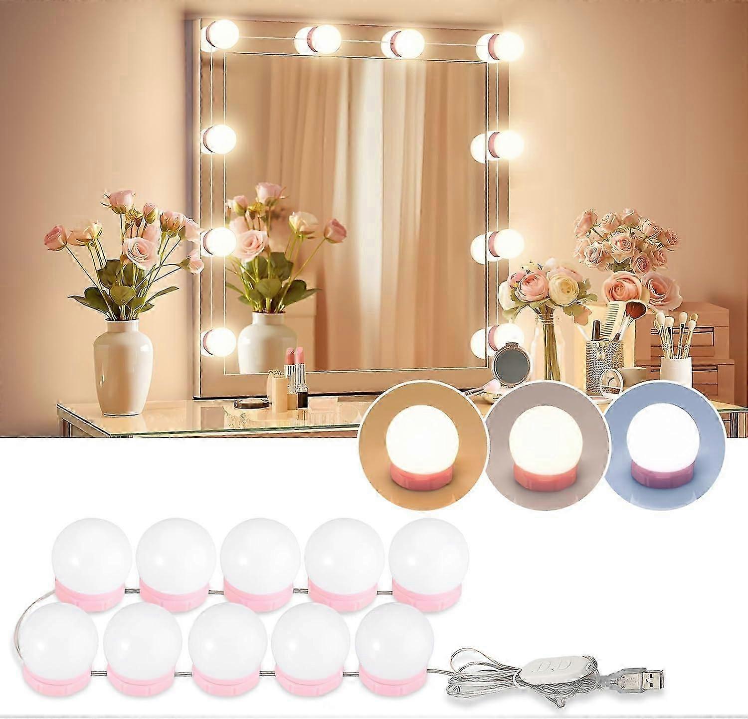 Consciot LED Vanity Lights For Mirror, Hollywood Style Vanity Lights With 10 Dimmable Bulbs, Adjustable Color & Brightness, USB Cable, Mirror Lights S