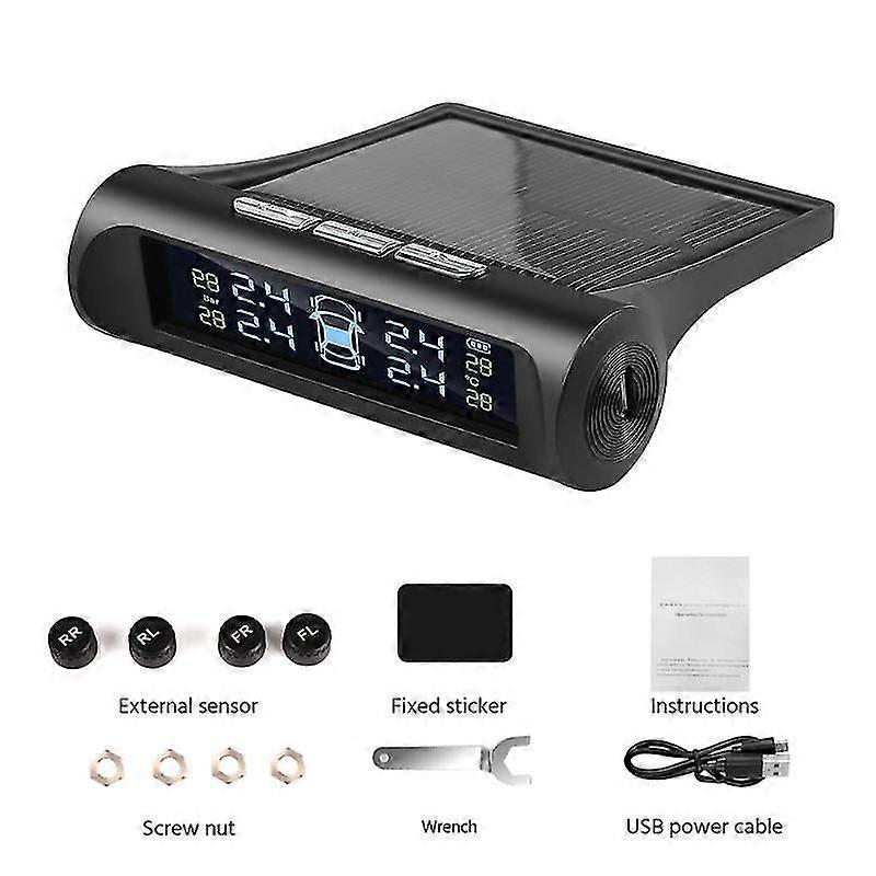 Solar TPMS Car Tire Pressure Monitor Wireless Tire Pressure Monitoring System LCD Display Auto Tyre Pressure Security Alarm Sensor Internal AN01