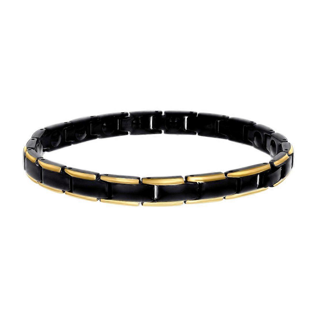 ステンレス鋼イエローブラックトーンメンズファッションブレスレット8.5インチ7mm幅リンクブレスレット男性用