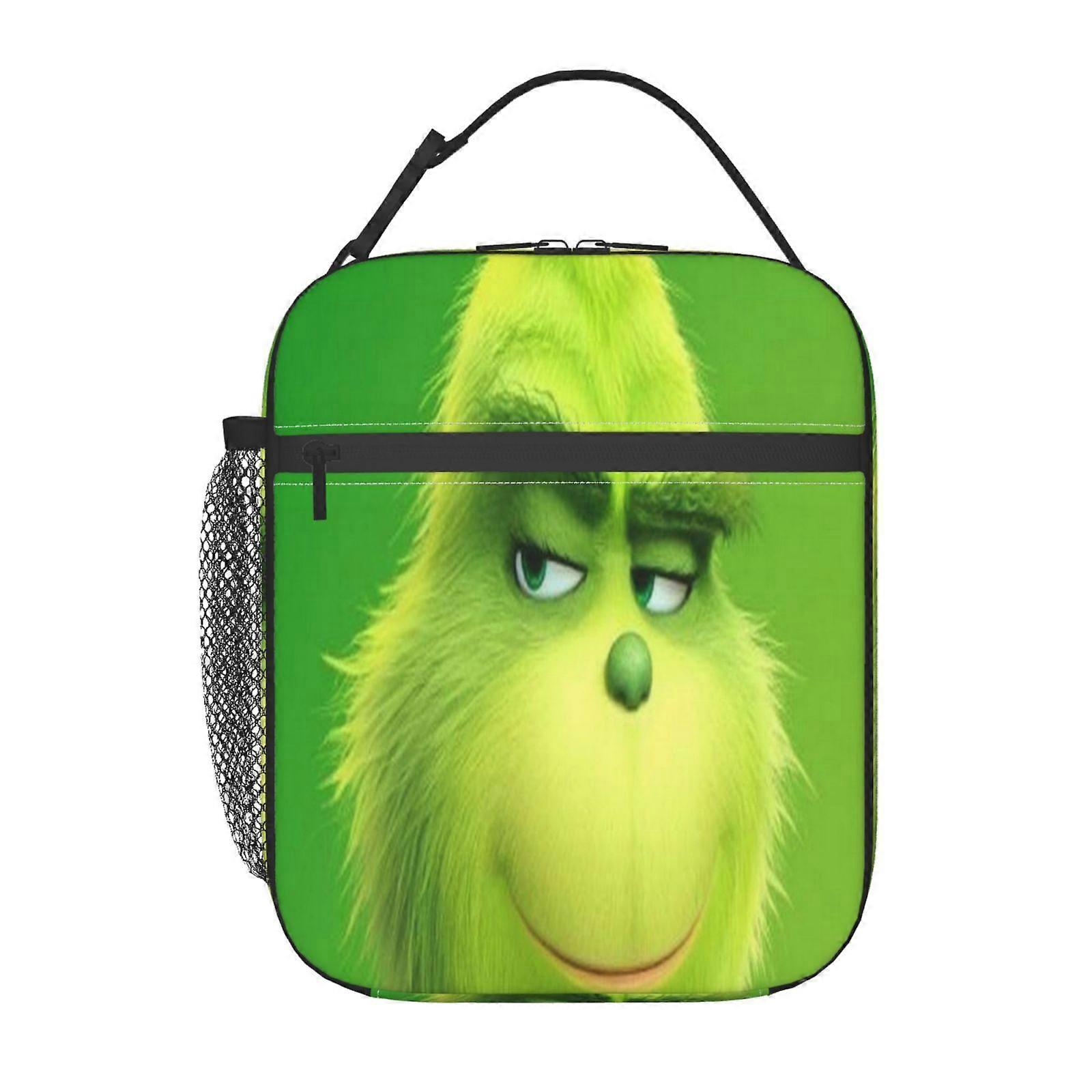 d326 The Grinch Lunch Bag Stylish Geometric Print, Insulated Double-Layer Design with Easy-Clean Interior (26x20x12cm) g326