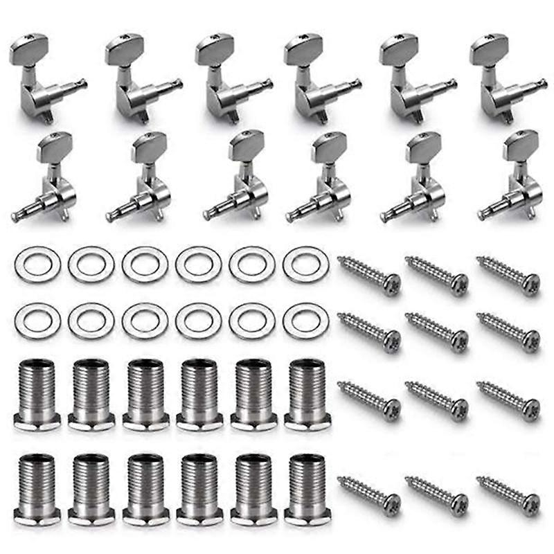12 Pack Acoustic Guitar Guitar Pins Tuner Head Knobs (6 Left + 6 Right) Silver