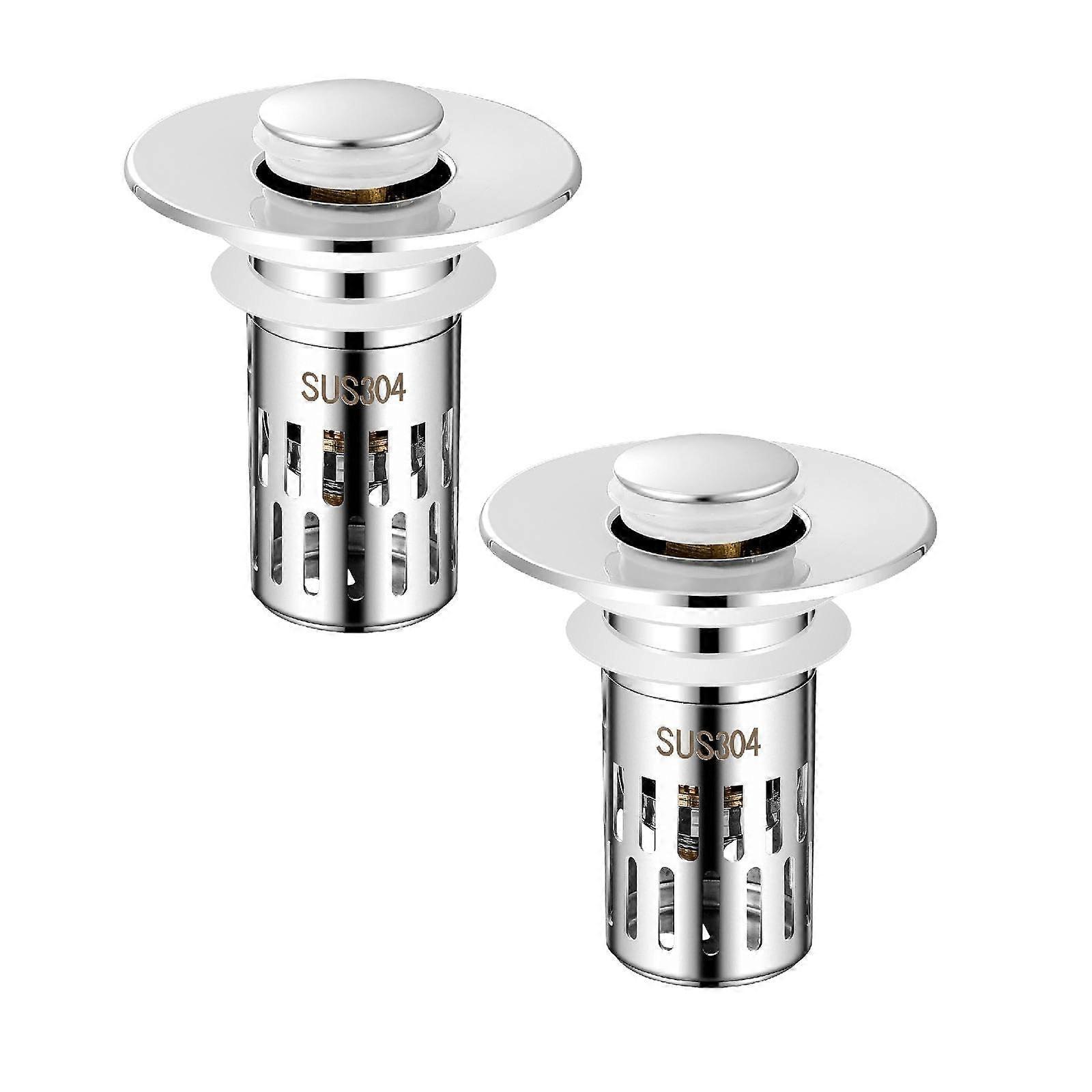 Universal Bathroom Sink Stopper Drain Strainer with Detachable Basket Hair Catcher, 2Pcs, Compatible with Standard Sinks