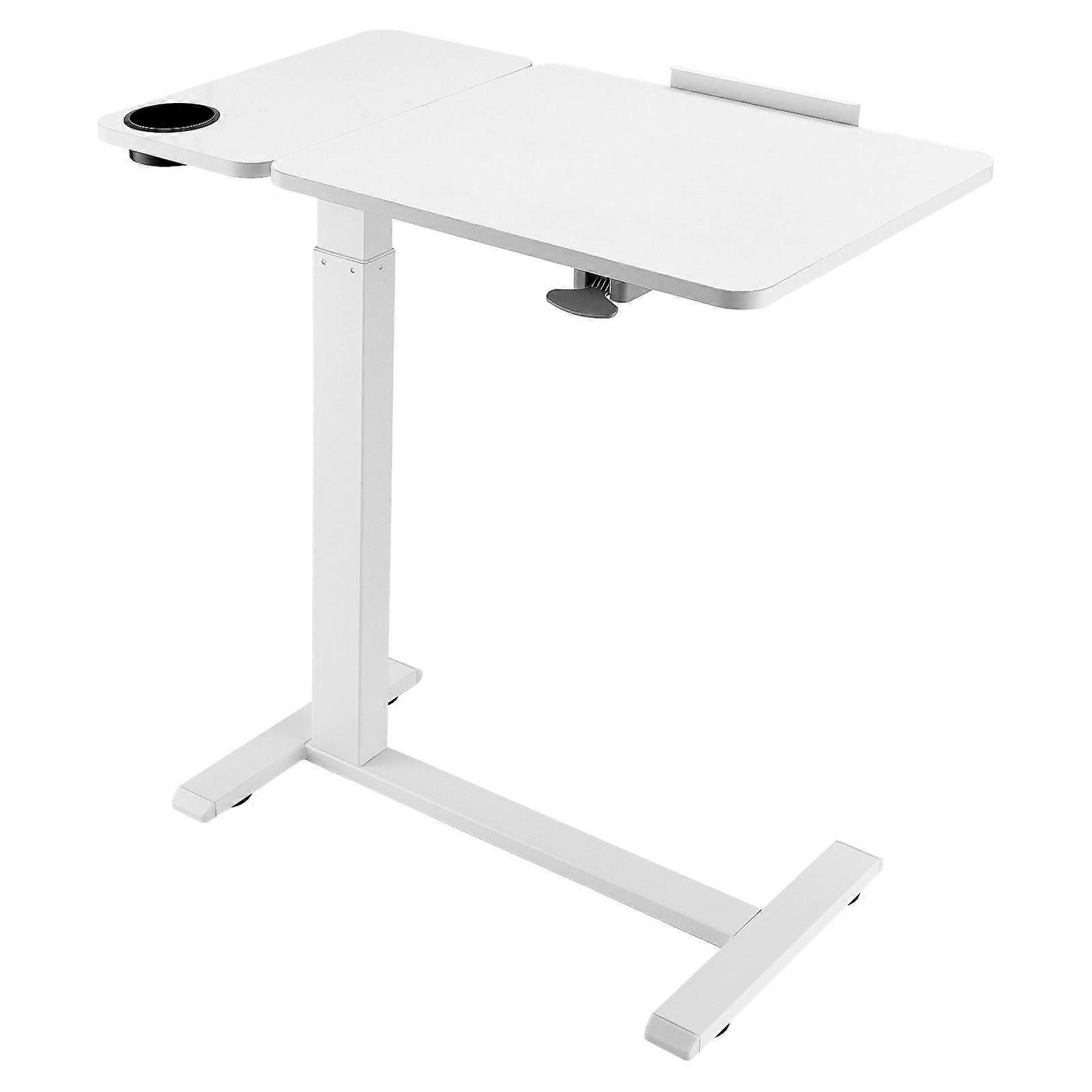 Betttisch, mobiler Nachttisch mit Flip-Desktop und 4 versteckten Rädern, höhen- und winkelverstellbarer rollender Laptop-Schreibtisch, weiß