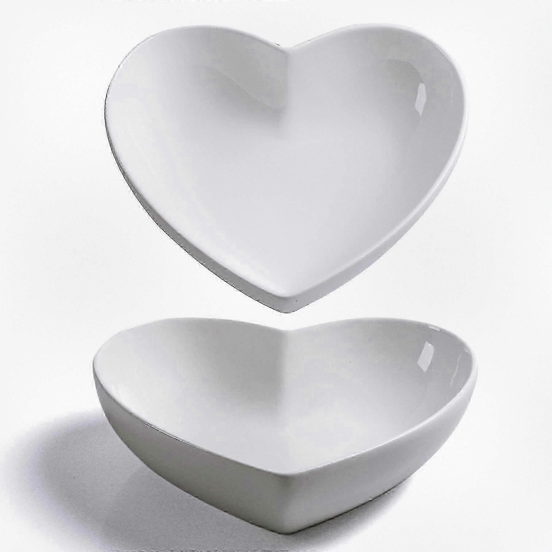 Set of 2 Large Heart-Shaped Bowls in Porcelain White Heart-Shaped Dish Ideal for Serving Desserts Salads Fruits Pasta or Romantic Dinner