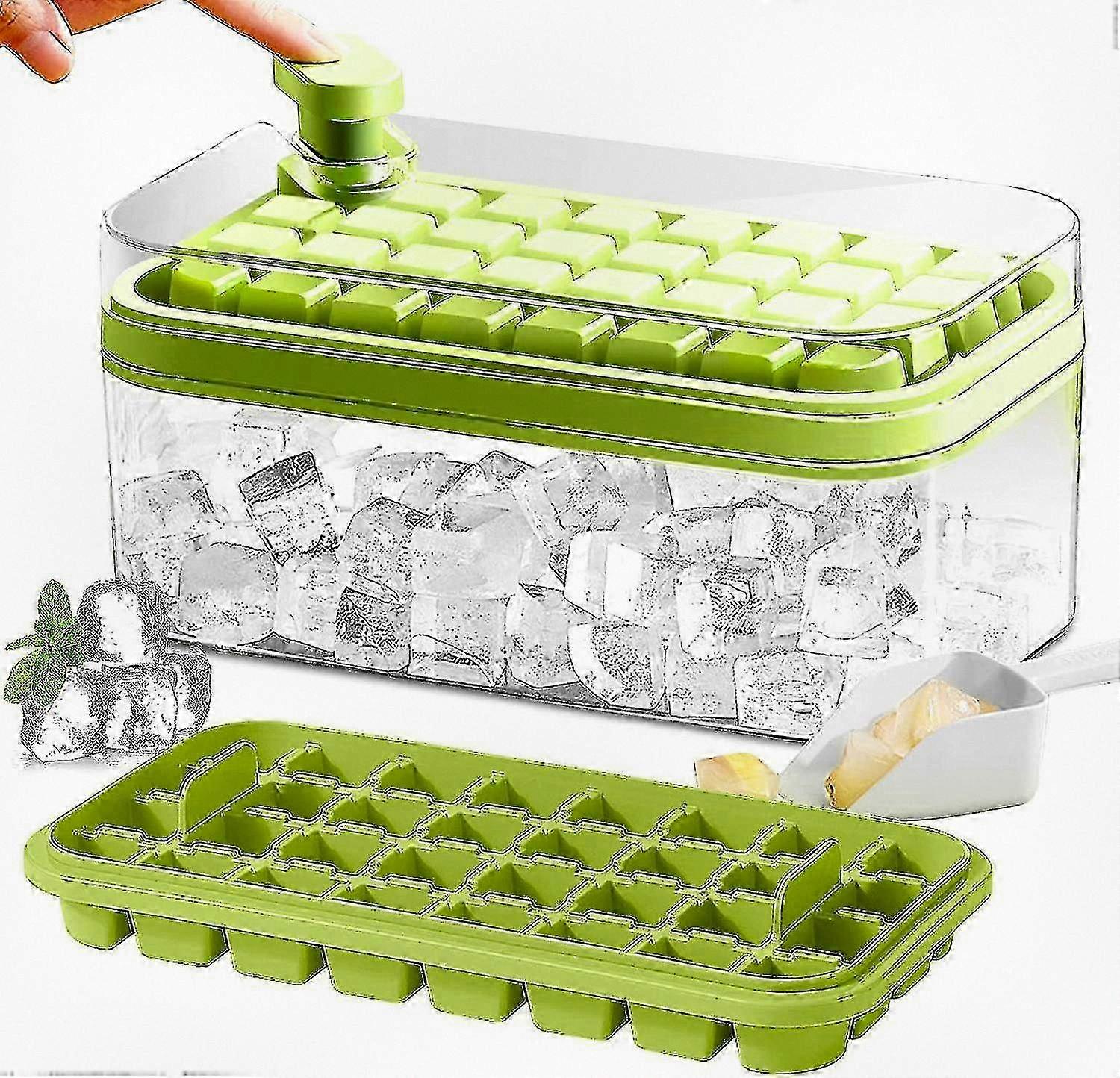 Ice Box with Lid, Ice Scoop, and 2 Ice Cube Trays for Freezer in Green Color, Suitable for Various Uses