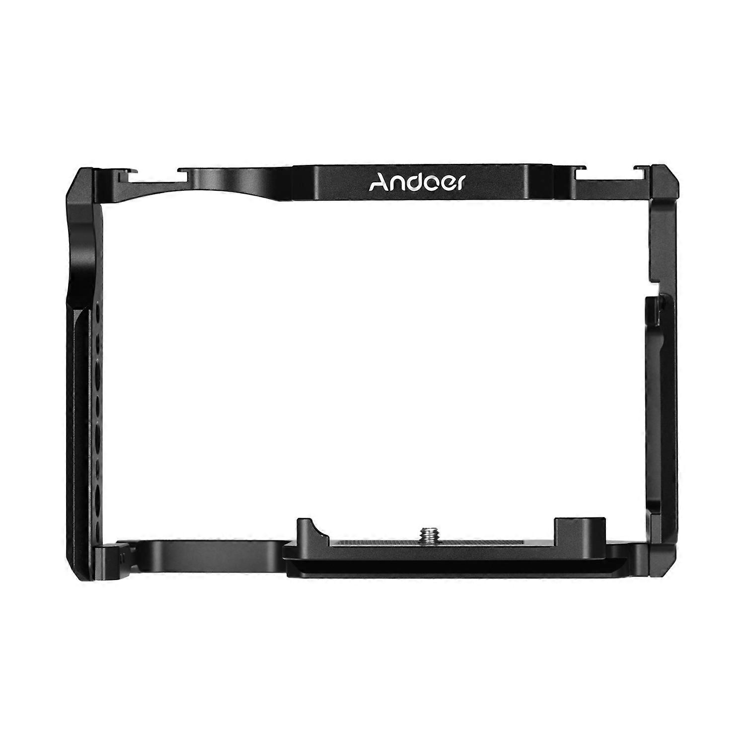 Andoer Camera Cage Aluminum Alloy with 1/4 Inch & 3/8 Inch Screw Holes Dual Cold Shoe Mount Compatible with Canon 5DS 5DR 5D Mark IV/III/II