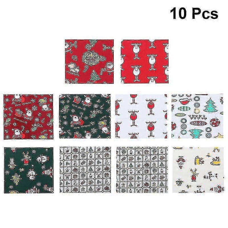 10pcs Christmas Theme Diy Buchartong Print Fabric (random Pattern) bd