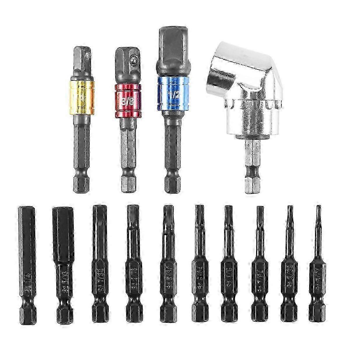 14pcs Impact Grade Driver Socket Adapter Extension Drill Bit Set,105 Degree Right Angle Screwdriver