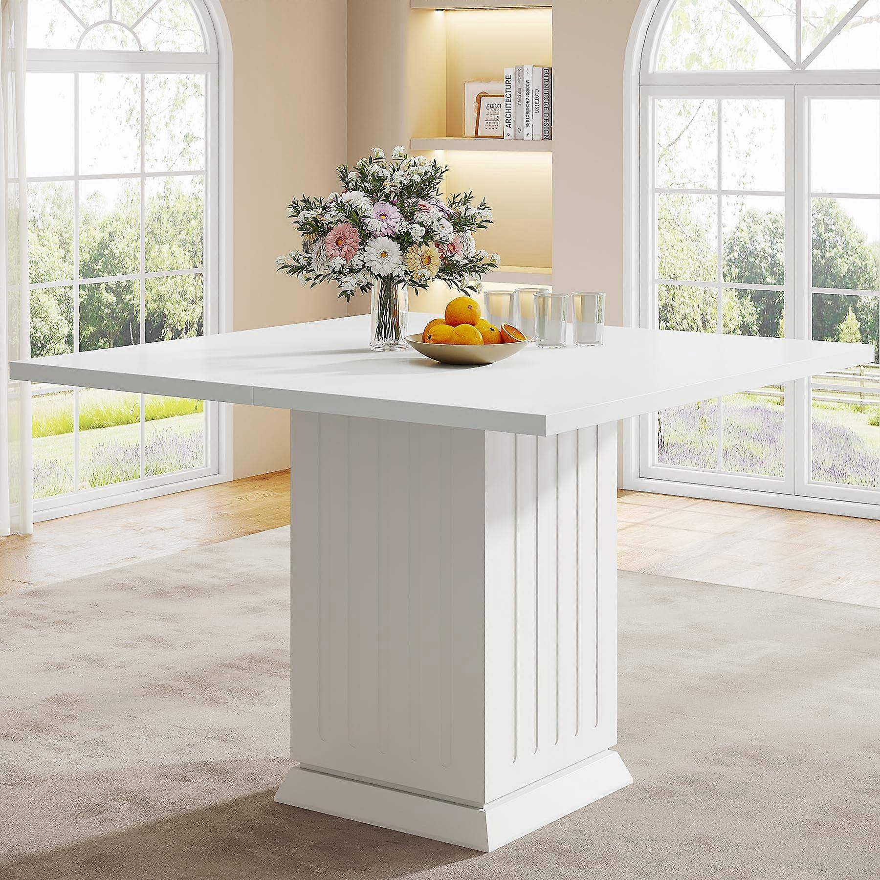 Tribesigns Square Dining Table with 2 Placemats, Modern Engineered Wood Small Dinner Kitchen Table for 4 People (White)