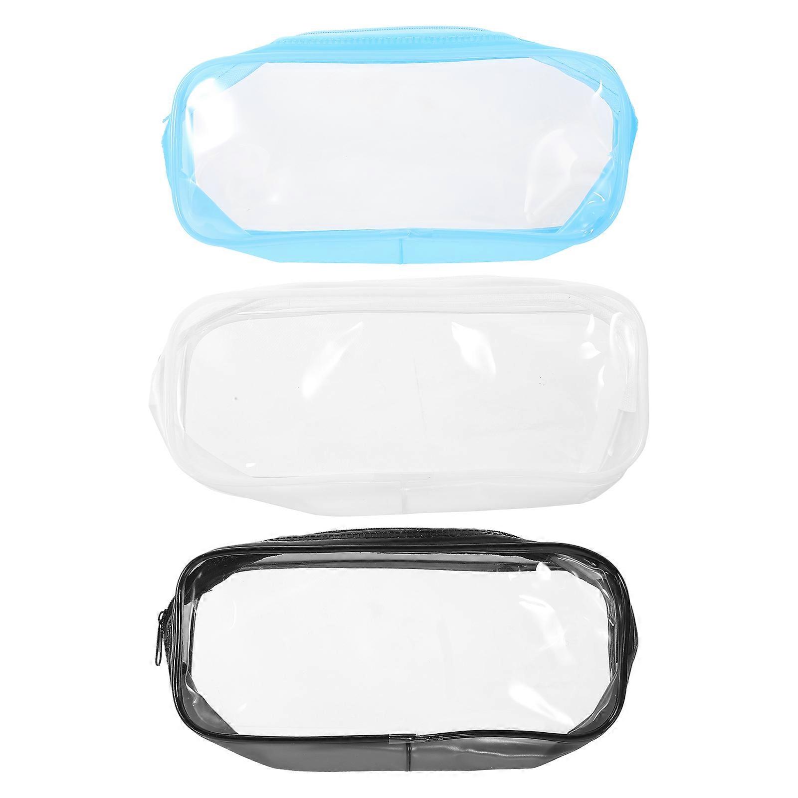 Clear PVC Pencil Bag Zipper Storage 3Pcs Stationery Pouch Assorted Color