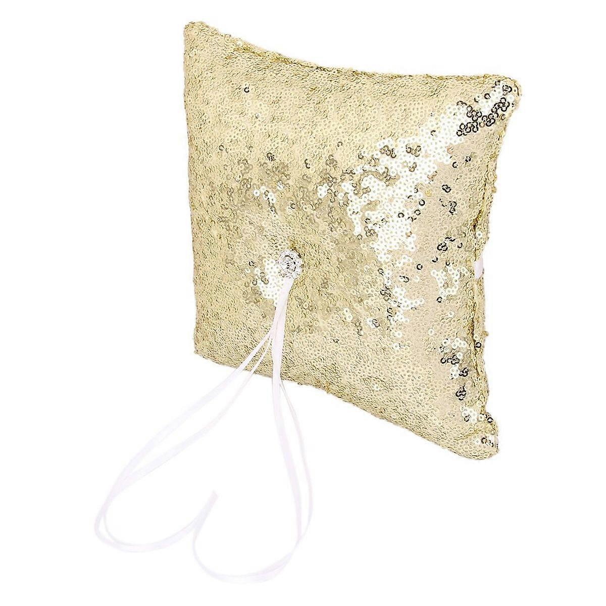 Sequin Decorative Pillow Cover Golden Rhinestones Bearer Pillow For Page Boy 20*20cm 1Set