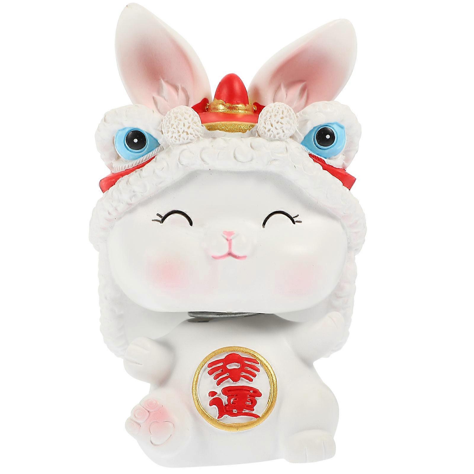 Table Decorative Bunny Resin Mini Rabbit Figurine Car Home Decor White Shaking Head 1Pack