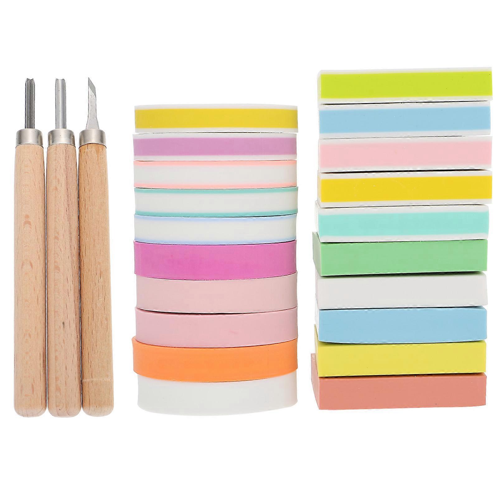 Rubber Stamp Tools Printmaking Rubber Block Diy Scrapbooking Engraving Tool 5X5cm PVC Artists 1Set