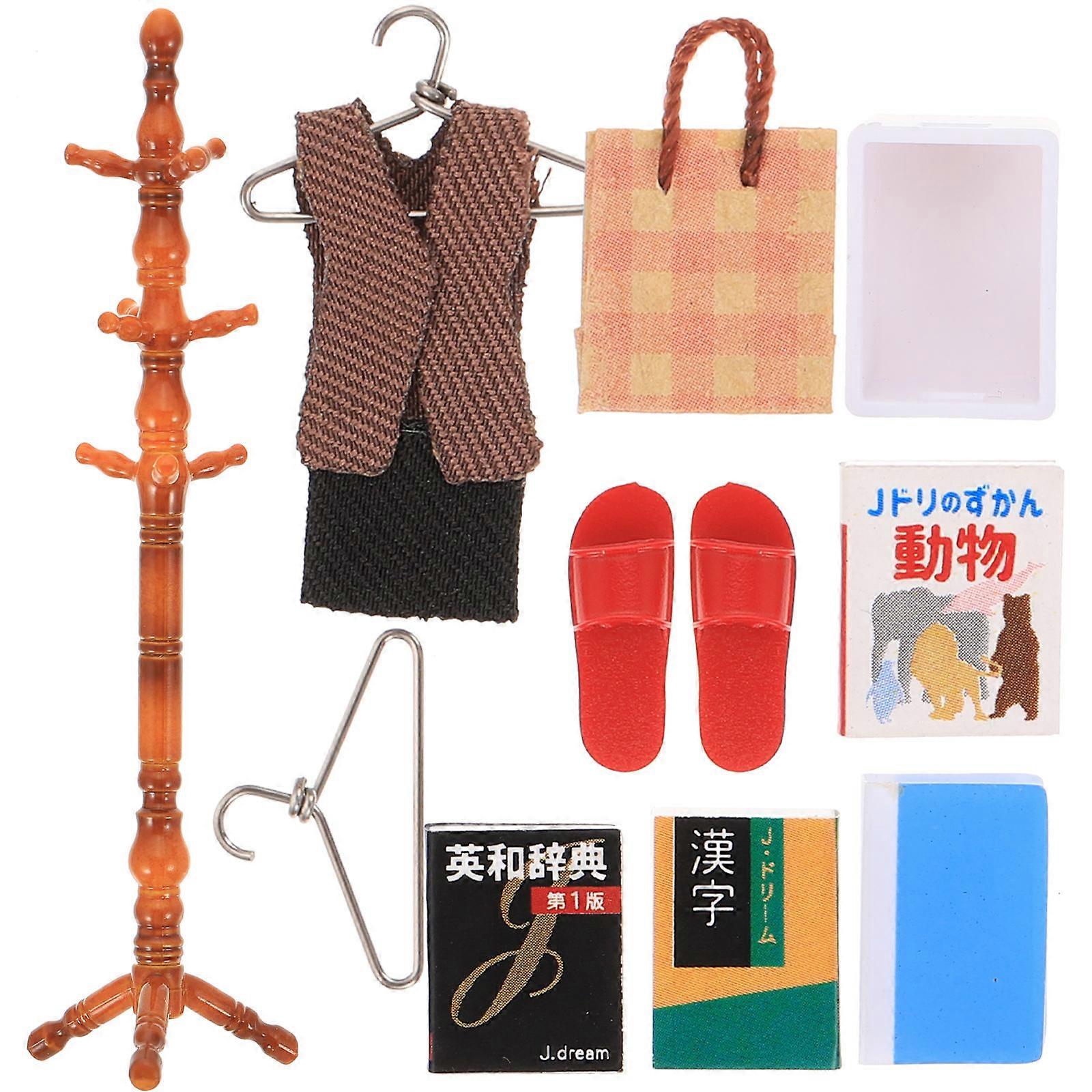 Miniature Furniture Accessory Miniature Coat Rack For Doll House Accessories Leather Simple Design 8.5X2X2CM 1Set