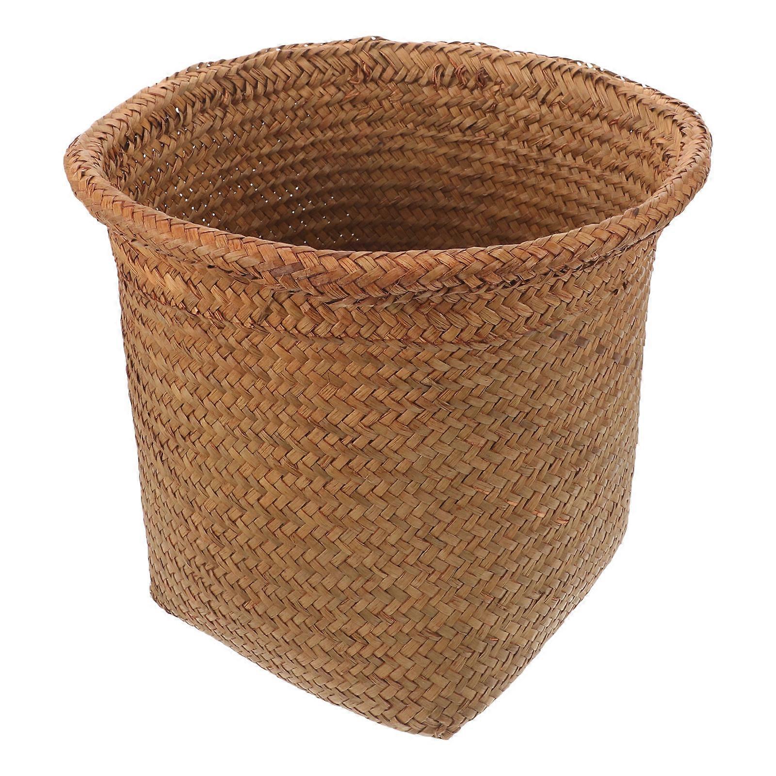 Bedroom Trash Cans Woven Trash Can Simple and Natural Style Round Shape Rush Grass Material for Homeowners 1Set