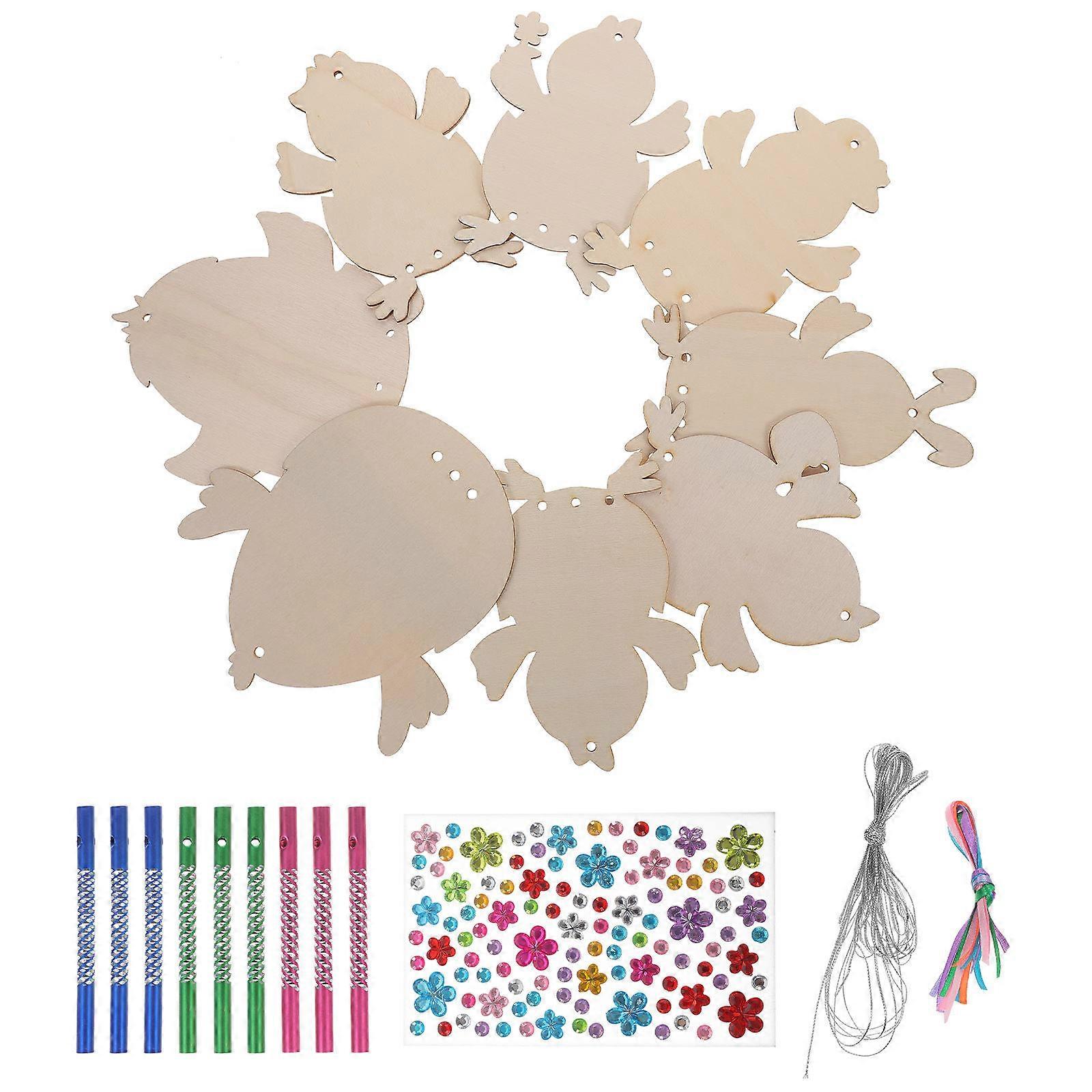 Unfinished Wind Chime Diy Kit Diy Wind Chime Kit Easter Style Chicken Shape Cutouts Decorative Parent-Children Activity 1 Set