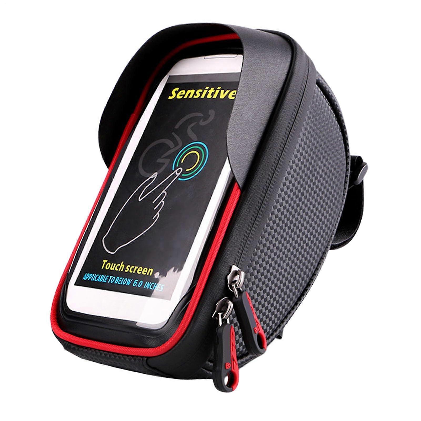 Top Tube Cycling Phone Bag, Waterproof Hard Shell Smartphone Holder, 7.09 x 4.33 x 3.94 Inches, Red for Biking and Commuting