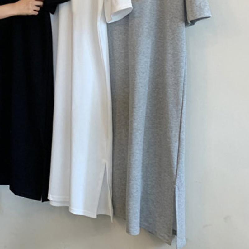 Plus Size Short Sleeve Casual Dress Women's Summer Loose Solid Colour Medium Long Knee Split T-shirt Dresses