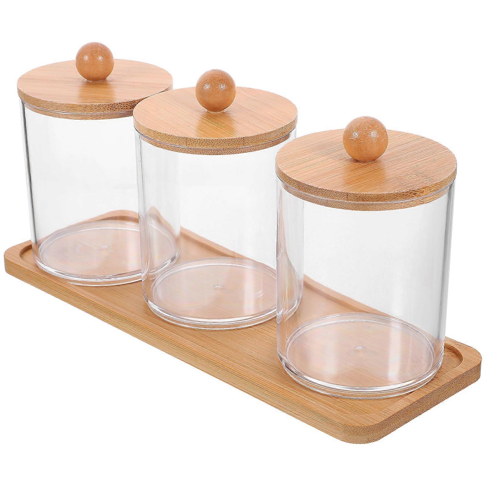 Clear Storage Jars with Bamboo Lid Multifunctional Cotton Swab Holders for Makeup Cotton Pads, Transparent and Elegant Design for Home Organization