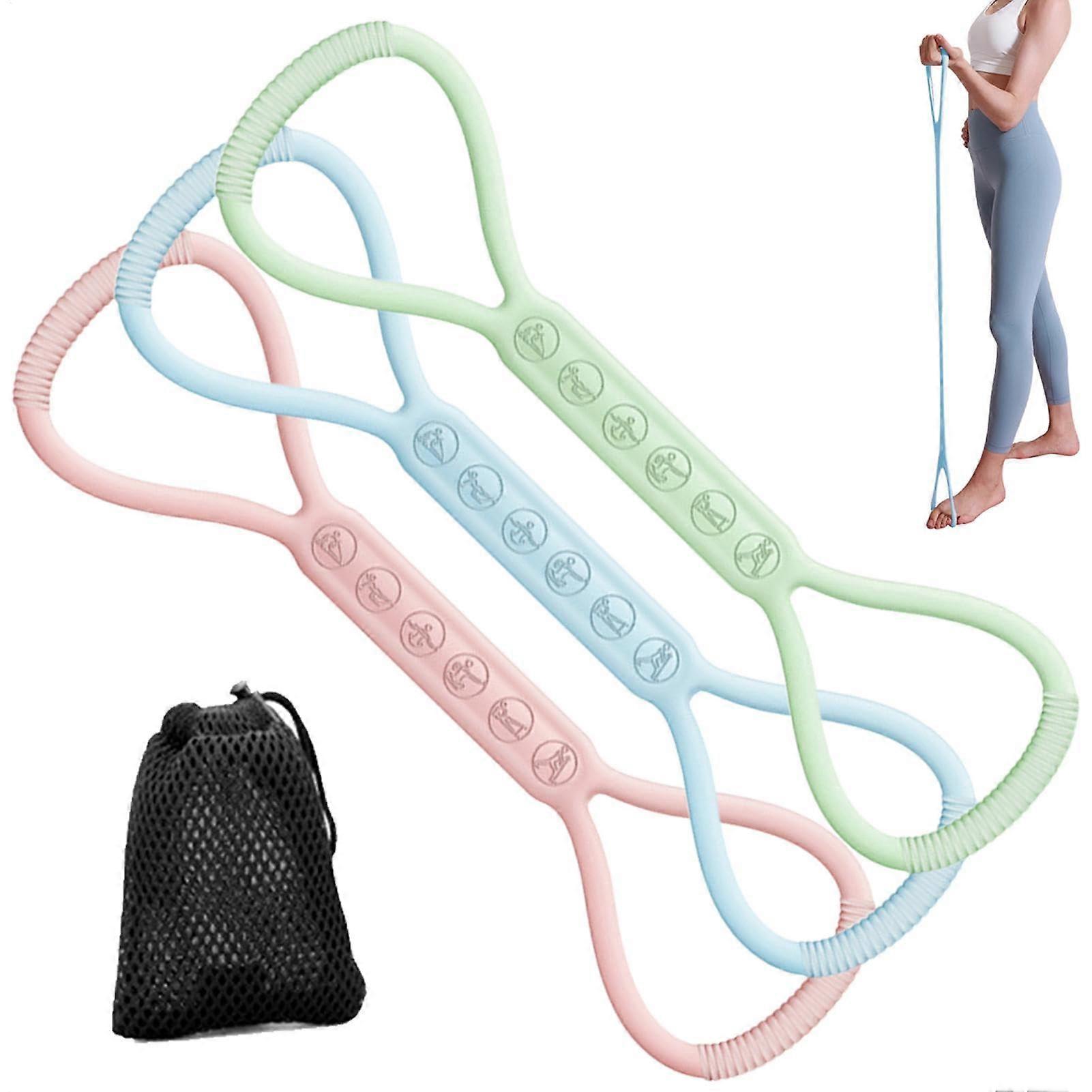 Back Training Belt and Resistance Bands Set for Women | Shoulder, Arm, Neck, Hip, Leg, Foot Exercises - 3 Pack