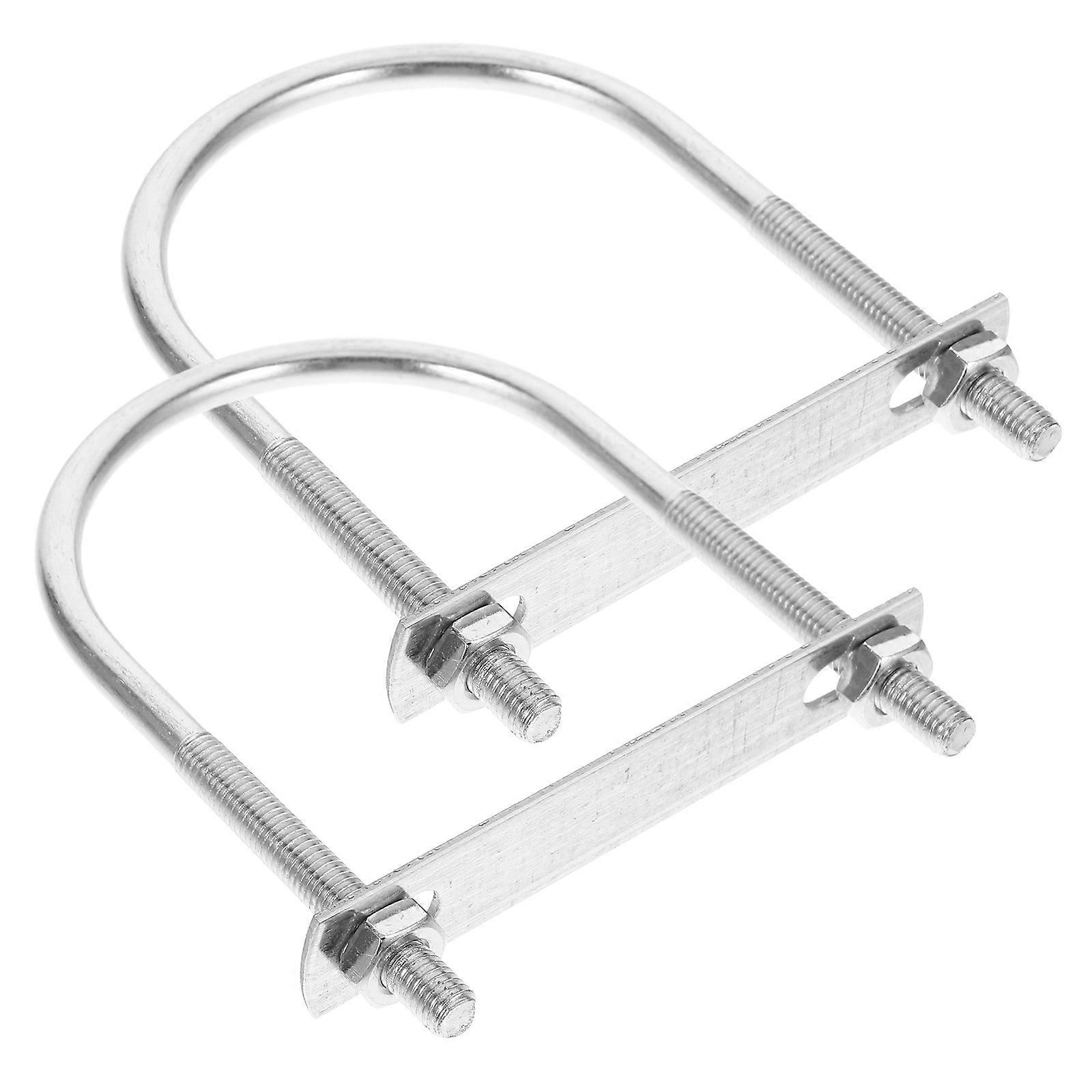 Flag Fixing Holders U-Bolt Bracket M8x80x130mm For Flagpole Silver 2Pcs