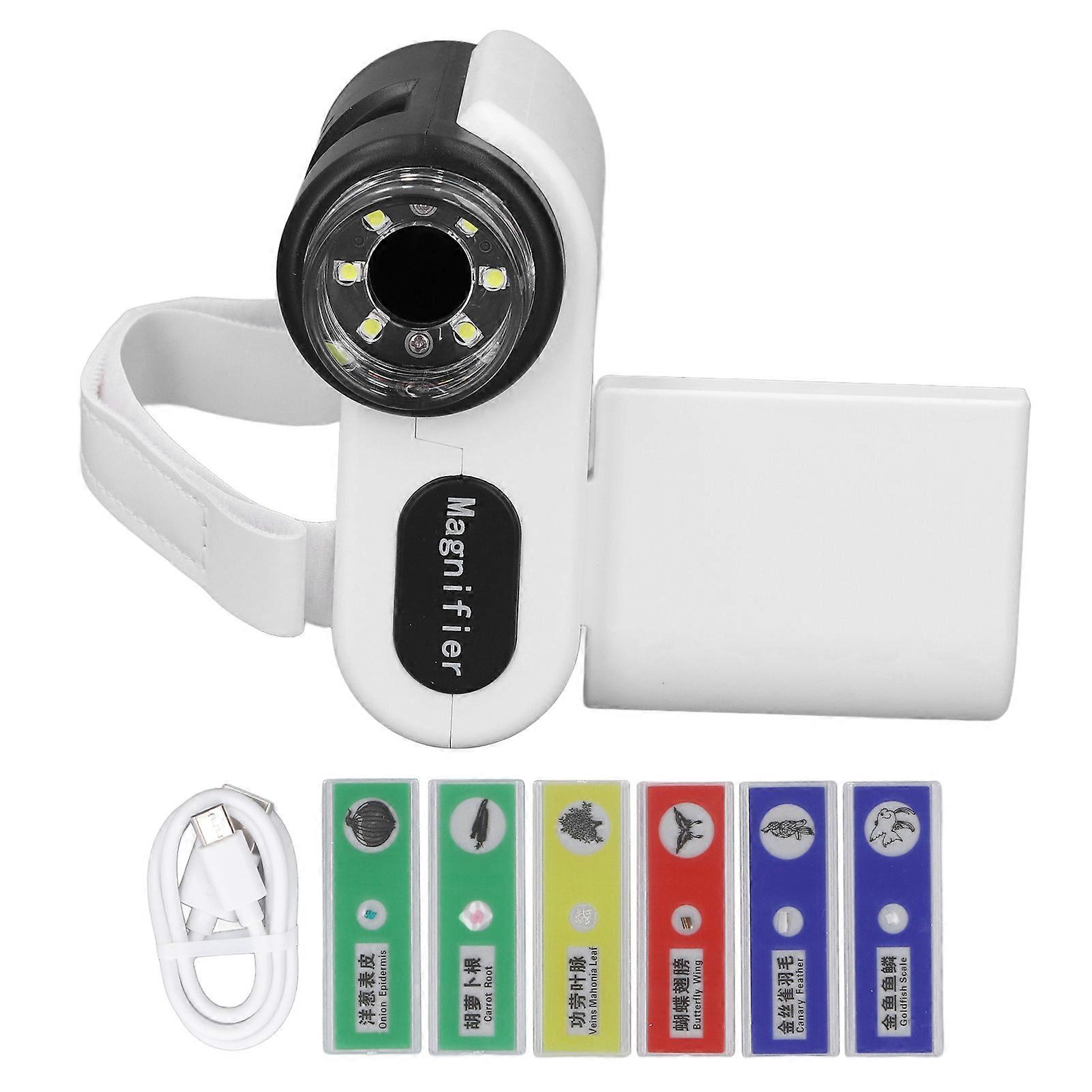 1000X Kids Portable Digital Microscope 2 Inch Color Screen Educational Tool White