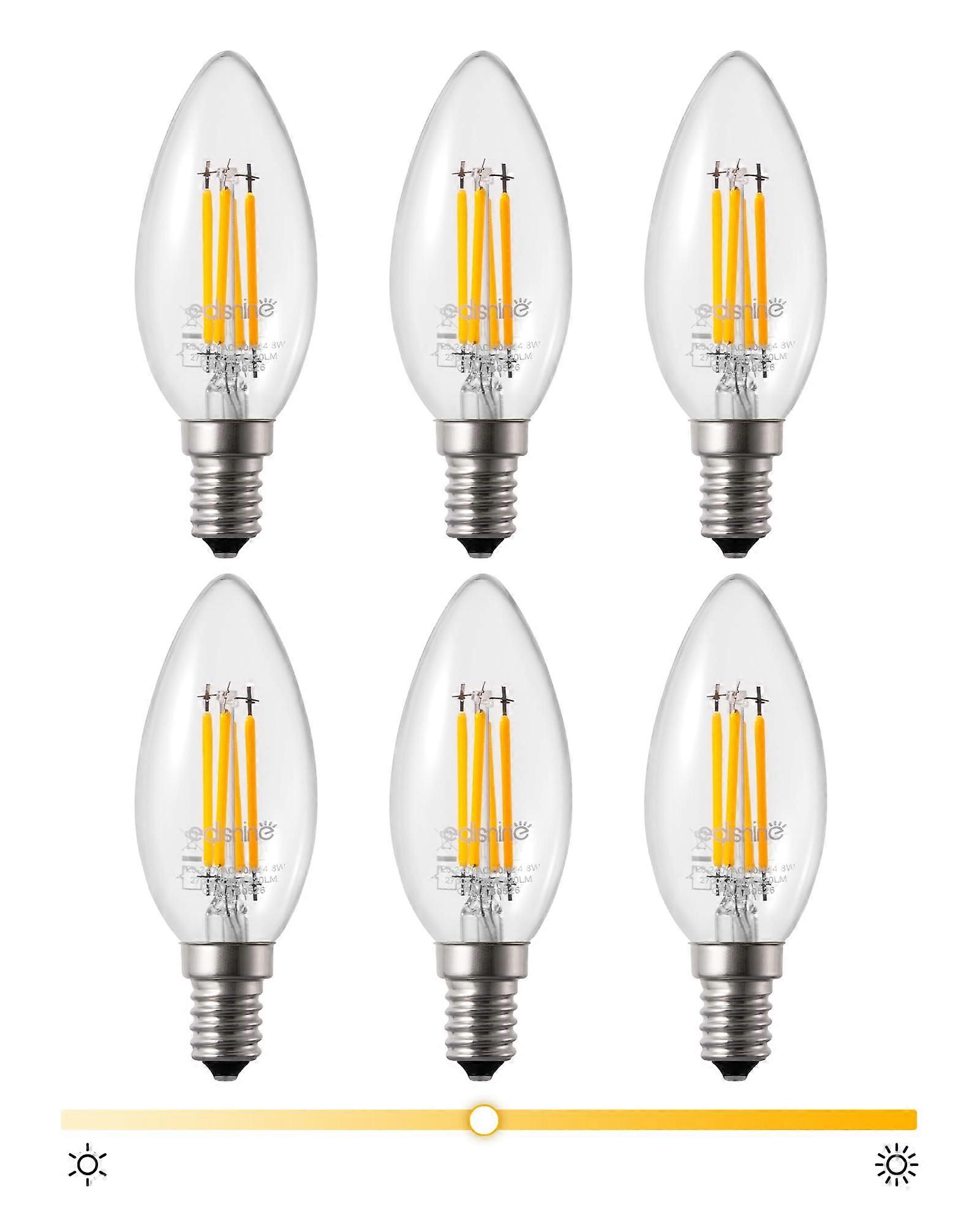 E14 LED Lamp 2700K C35 Filament Candle, Dimmable 4.8W 420 lm Replaces 50W, Chandeliers and Wall Lights, Pack of 6