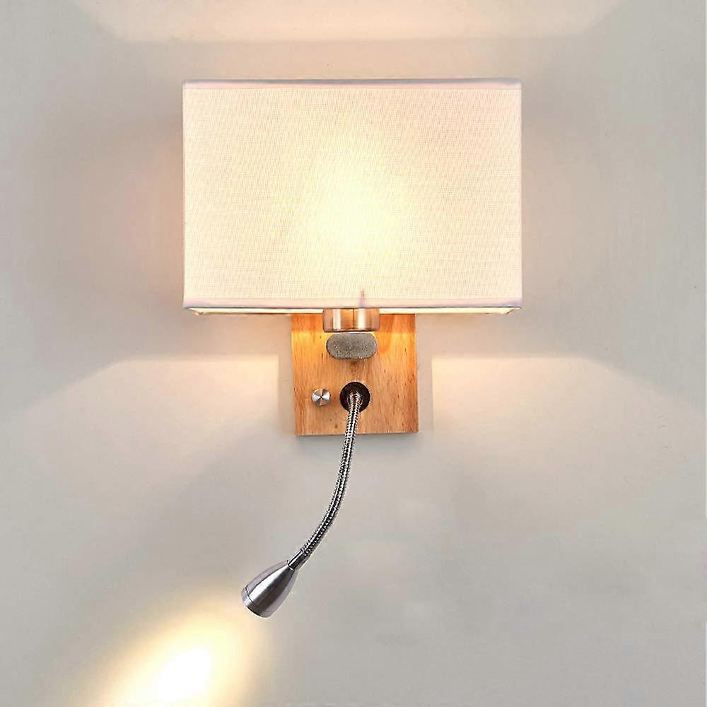 Modern Minimalist Bedroom Bedside Lamp with Rotary Switch, 12W LED Reading Lamp, Fabric Shade, Beige