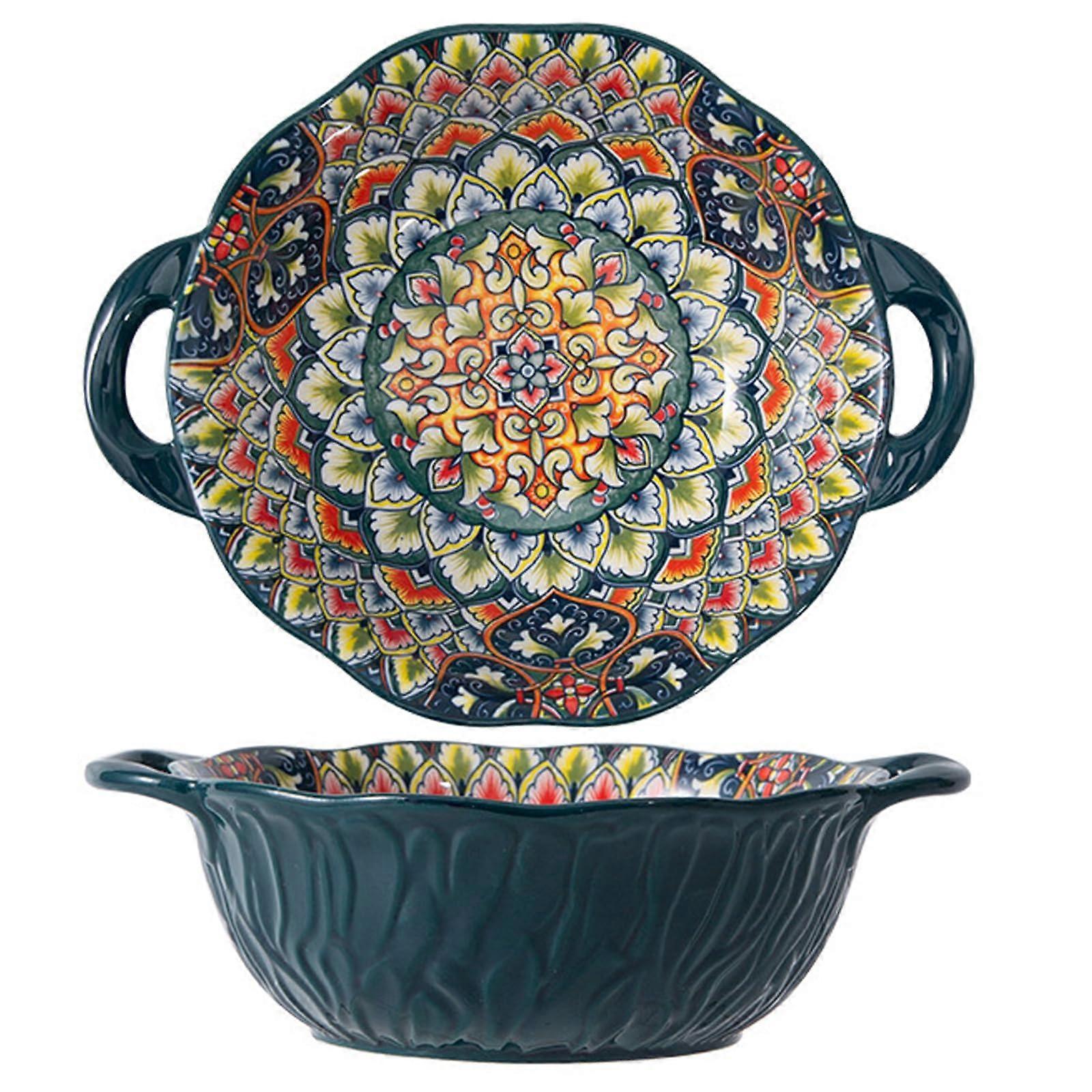 Ceramic Salad Bowl, Large Soup Bowl, Colourful Large Cereal Bowls with Handles, Diameter 20 cm