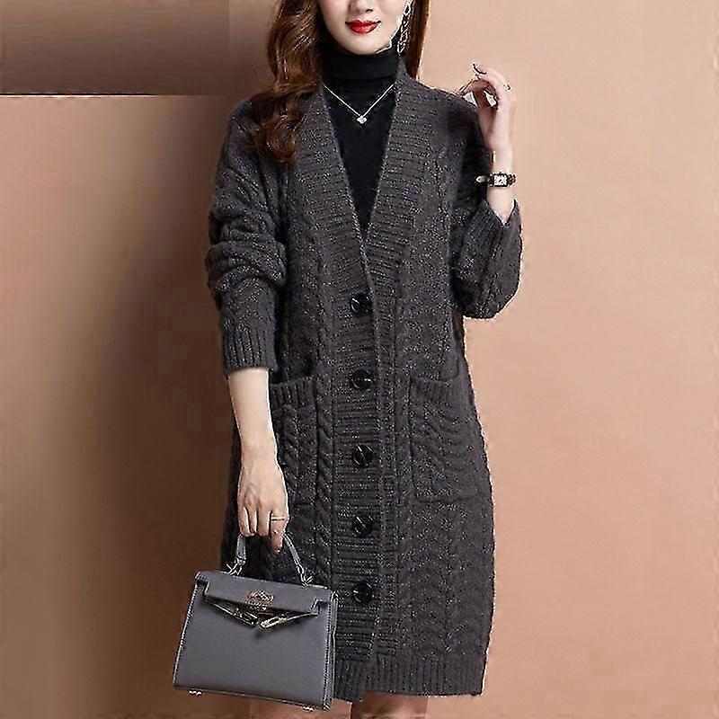 מעיל סריגים סתיו וחורף רופף מידה גדולה לנשים סוודר באורך בינוני קרדיגן הלבשה עליונה לנשים