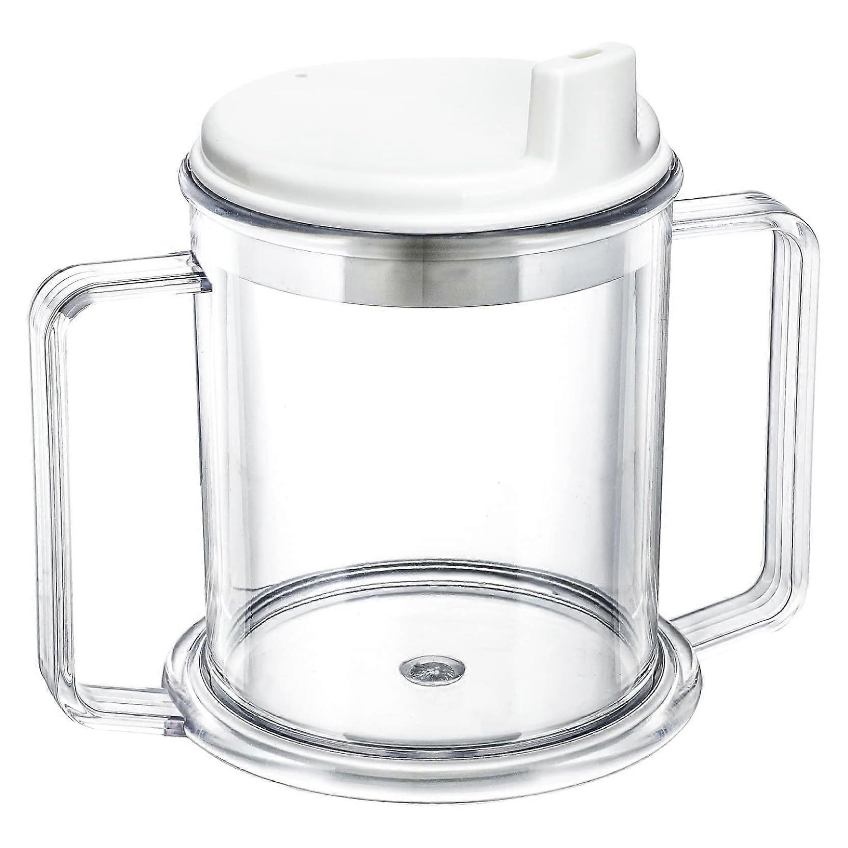Adult Sippy Cup, 2 Handle Plastic Cups for Elderly, Clear Dysphagia Cups with Lid