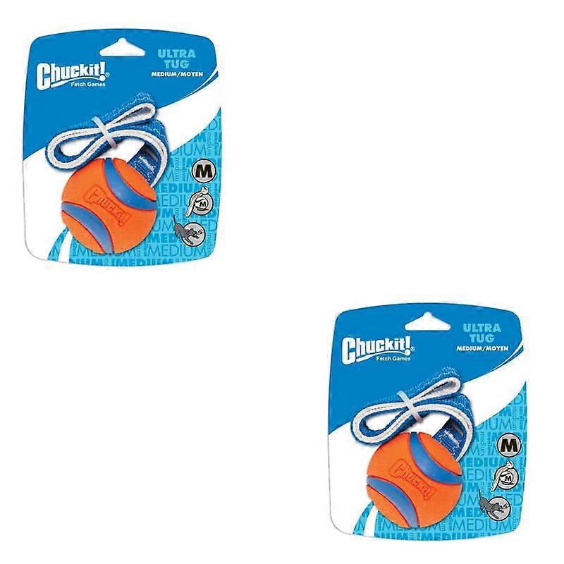 Ultra Tug Dog Toy Size M | Double Pack, 2 x 6 cm, Natural Rubber, Buoyant Play Ball with Throwing Cord, Excellent Bounce