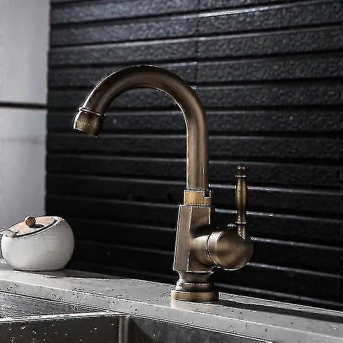 Rubinetto Da Cucina Lavabo In Ottone Con Finitura Bronzo Antico Acqua Calda E Fredda 360 Rotazione Miscelatore Monocomando Doodii