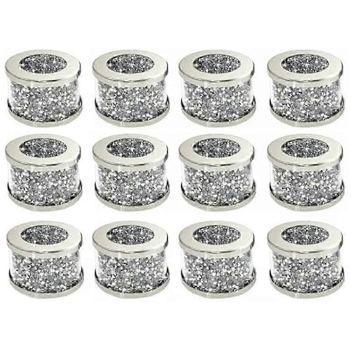 12pcs verre cristal serviette de table porte-anneaux, bling broyé diamant table paramètres boucles en tissu