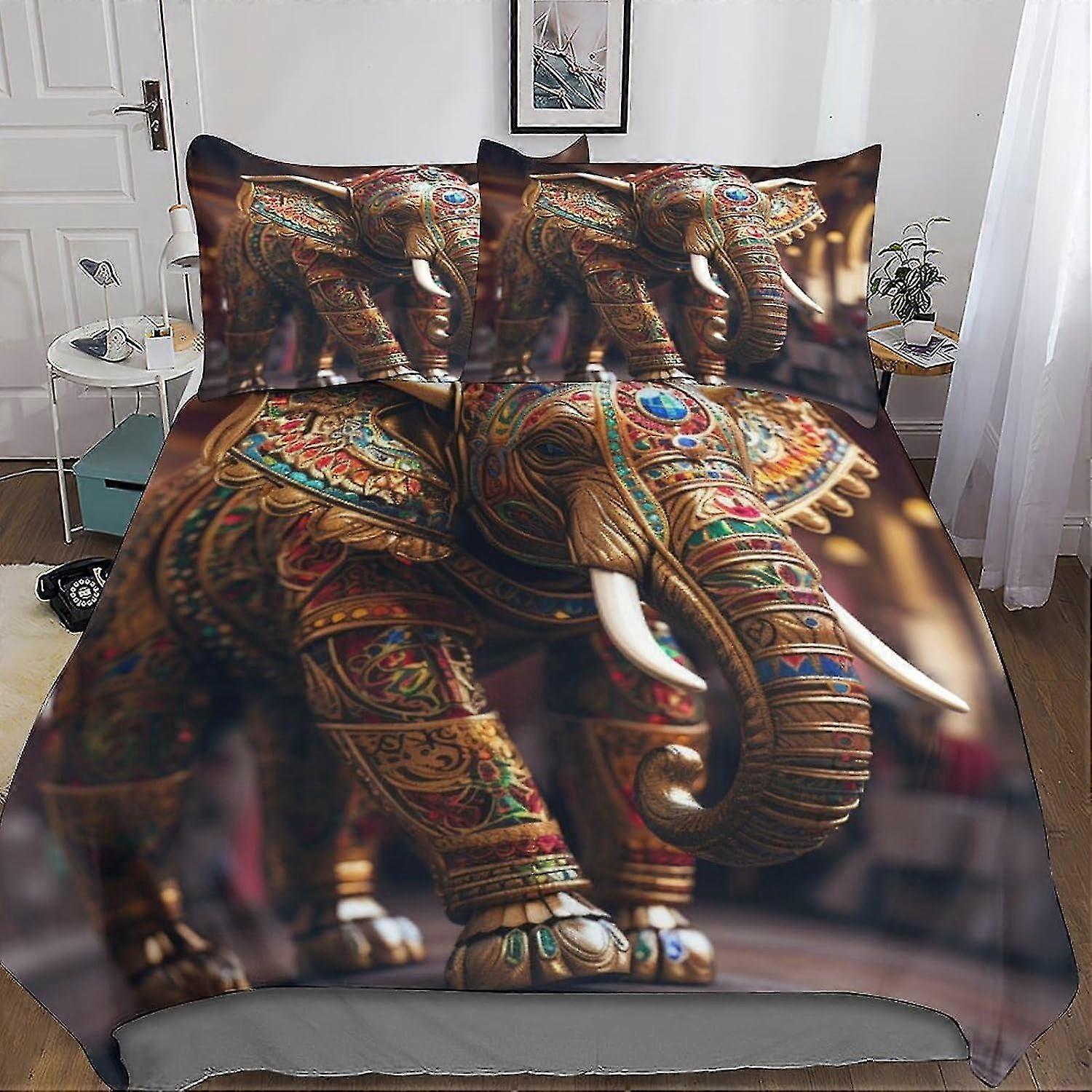 Elephant Duvet Cover with 3D Design Soft Comfortable Breathable Creative Printing Quilt Cover for Kids Bedding Set with Pillow 3 Pieces