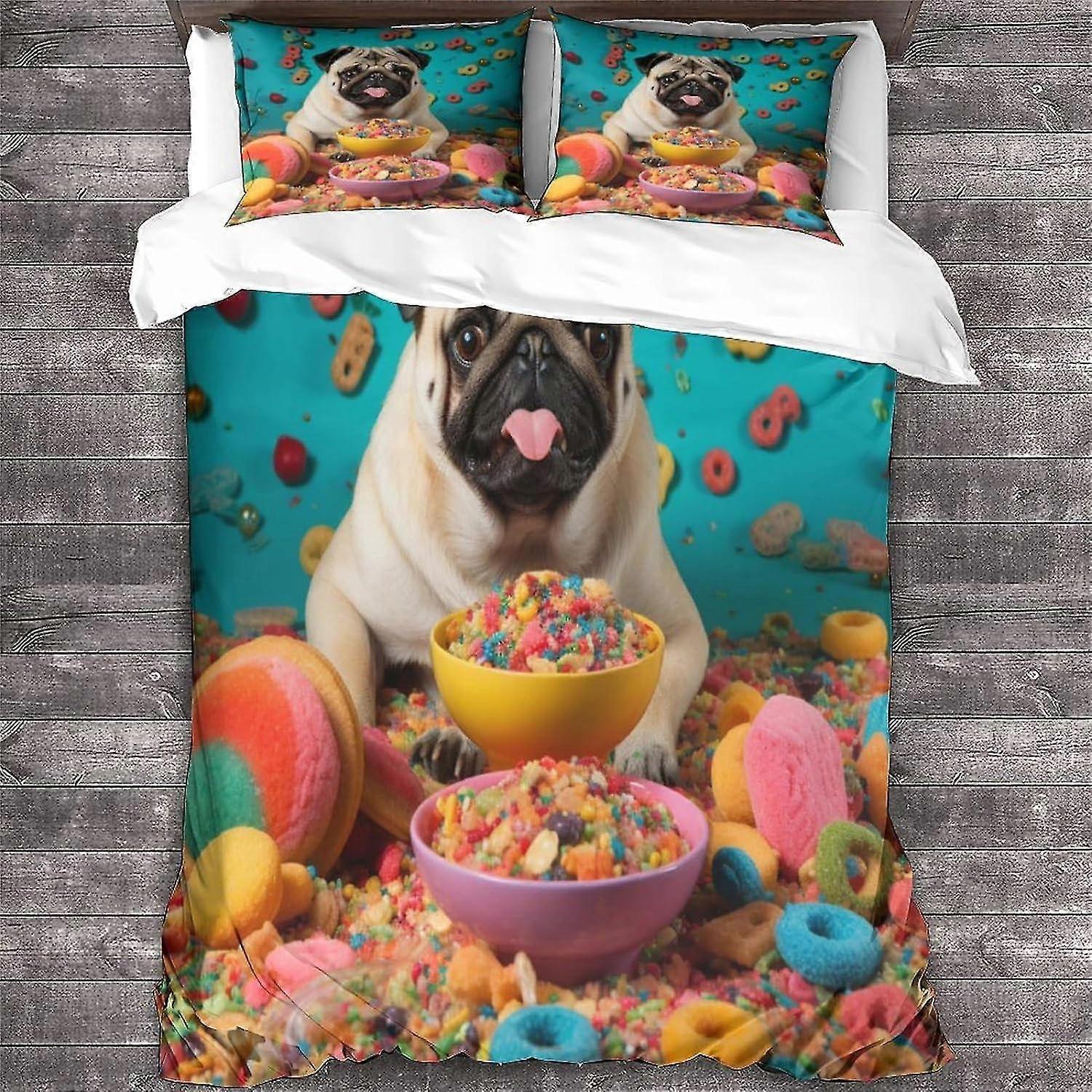 Dog Print Design Duvet Cover Bedding Set Soft Microfiber with Zipper Closure Animal Quilt Cover Pillowcases Double