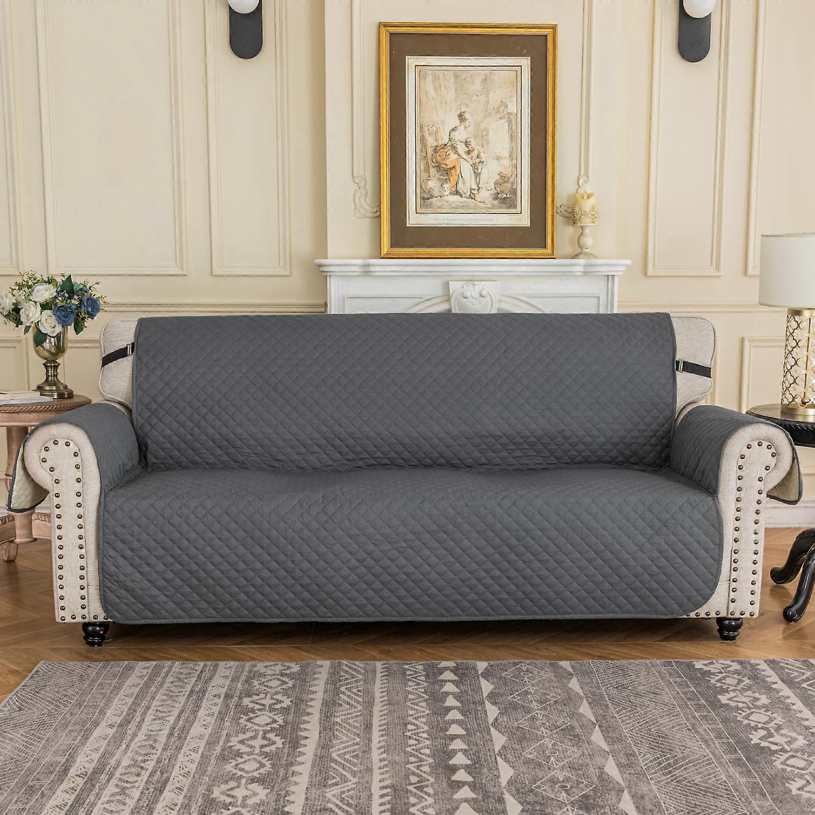 Waterproof 4 Seater Sofa Covers with Armrests, Reversible Protected Sofas - Gray