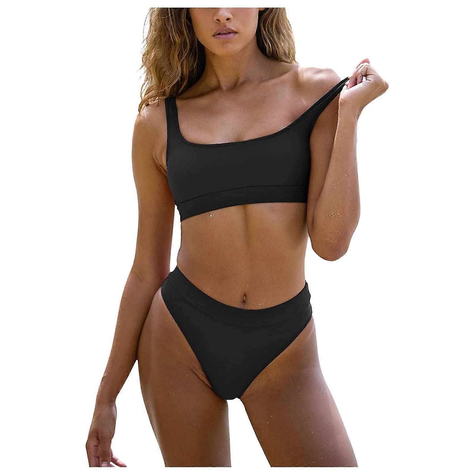 2024 Women's Push-Up Bikini Set, Floral Print Tankini with Padded Swim Top, Black, Size XL Beachwear