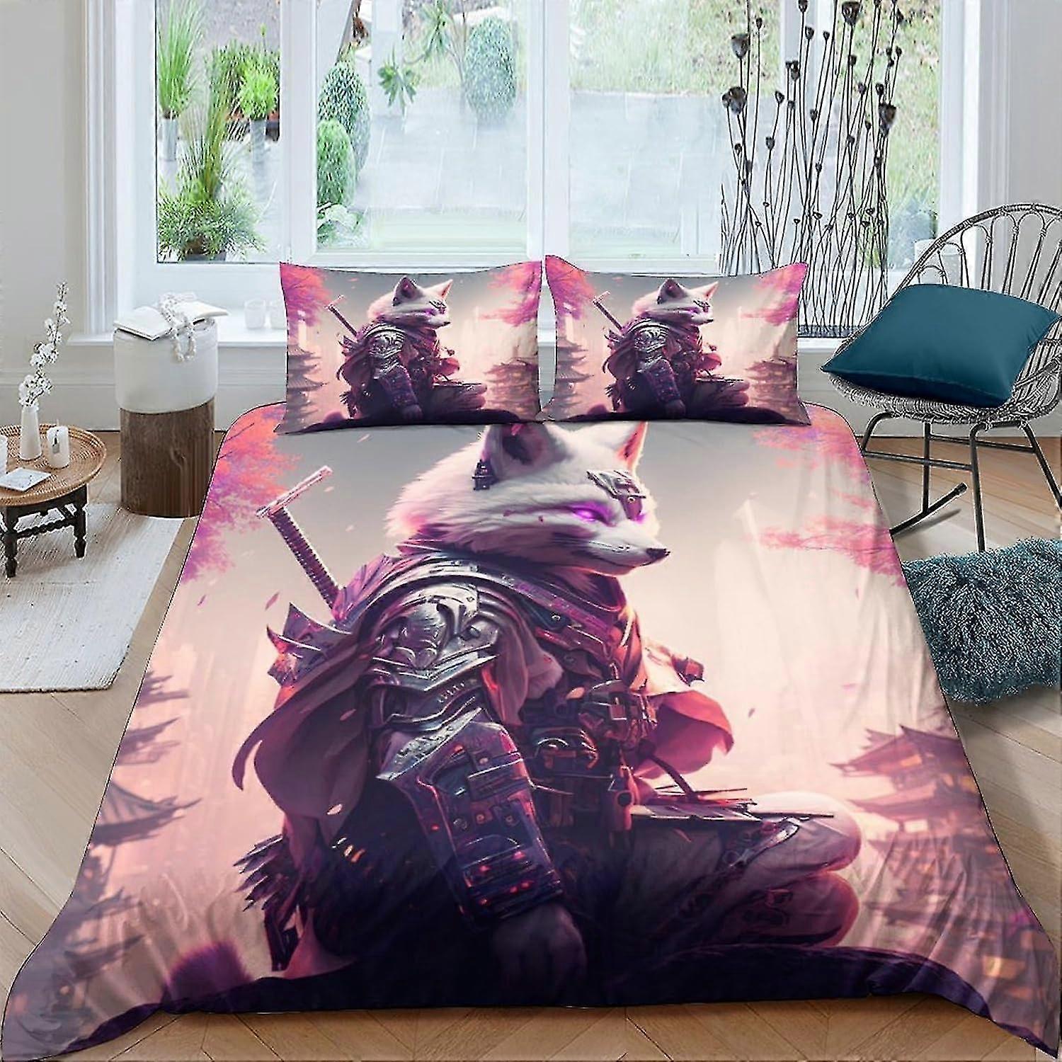 Wolf 3D Print Quilt Cover Set for Teens and Adults with Pillow Cases and Zipper Closure, Soft Microfiber