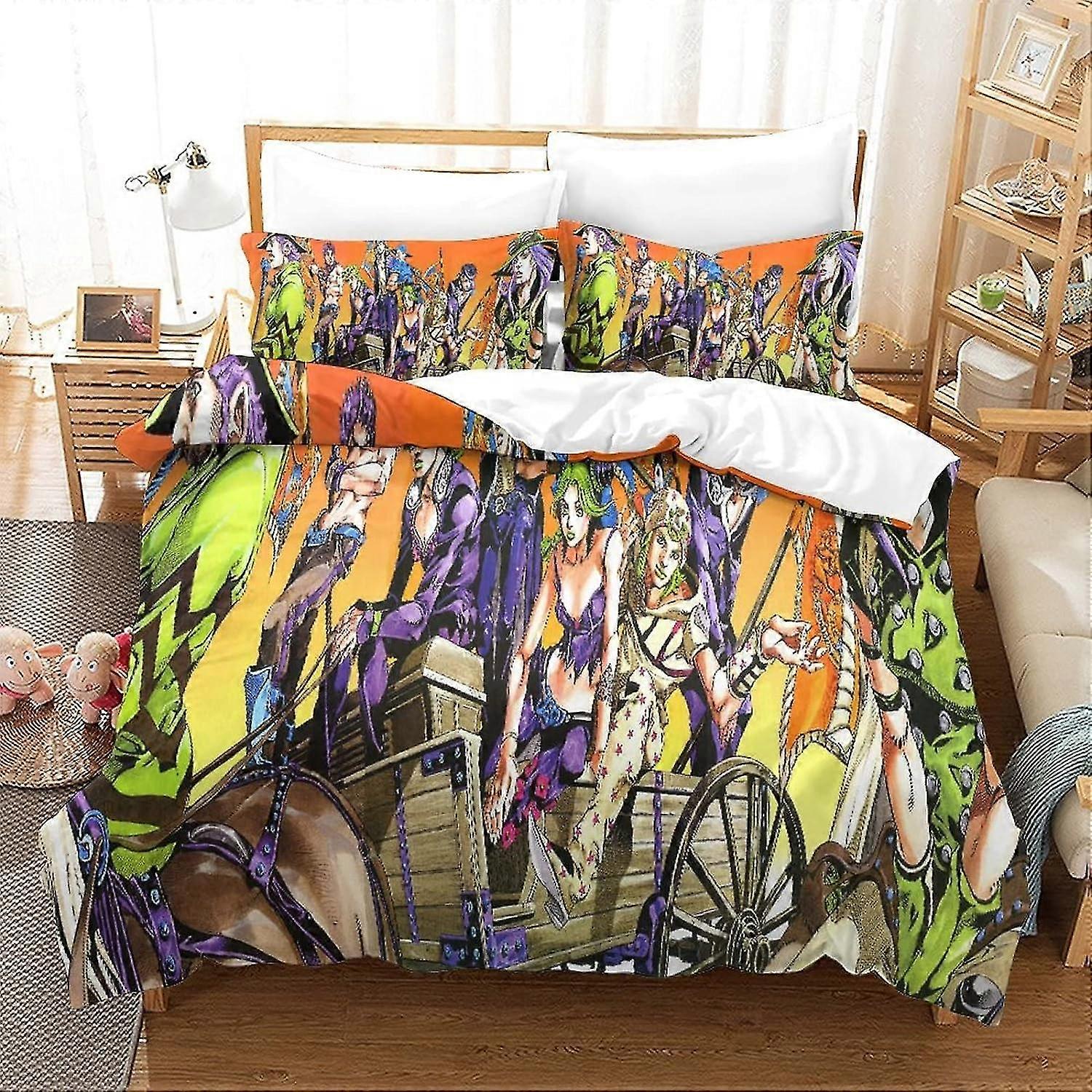 Conjunto de capa de edredão de cama de personagens de anime Conjunto de capa de edredão de microfibra macia com fecho de zíper e fronhas