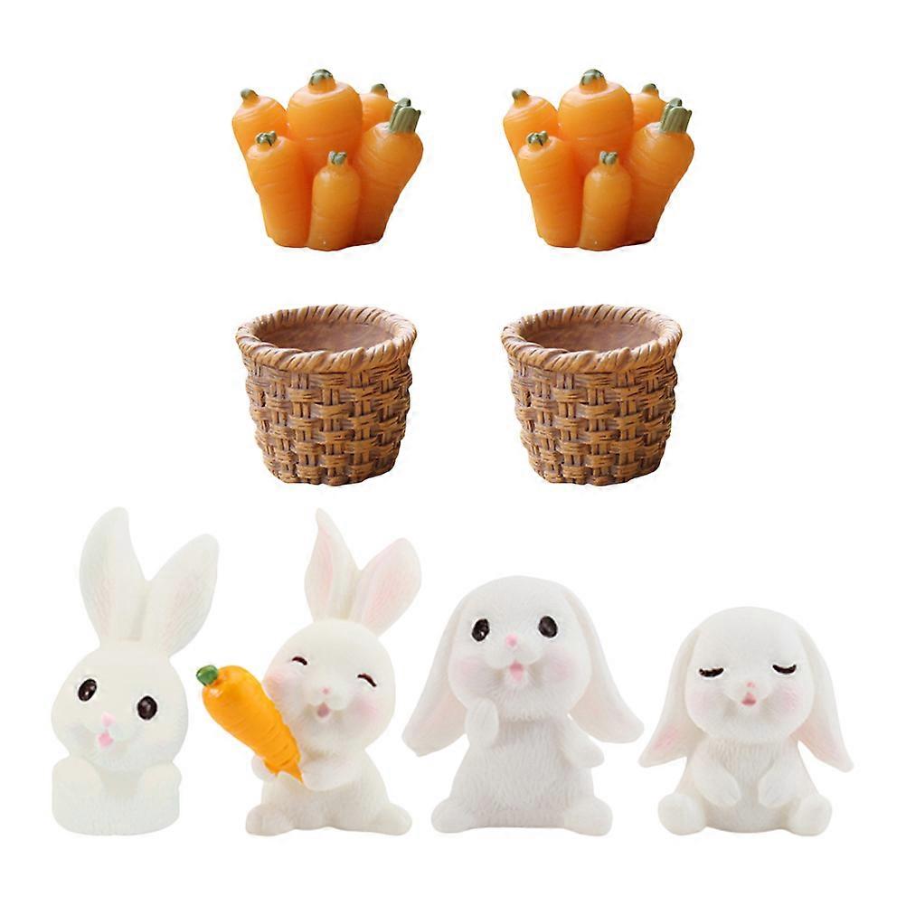 Assorted Color Resin Easter Rabbit Radish Models for Decor with Cartoon Shapes 8Pcs