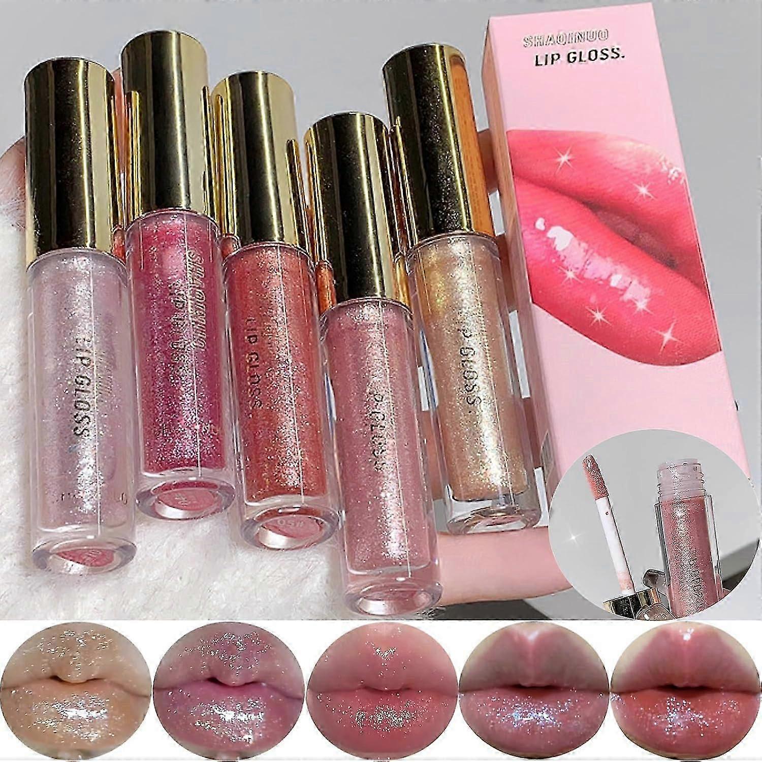 Ensemble de rouges à lèvres liquides scintillants, 5 pièces rouge à lèvres métallique imperméable à l’eau Kit de maquillage longue durée visage Eye Glow Shimmer Shinning Lip Gloss Set