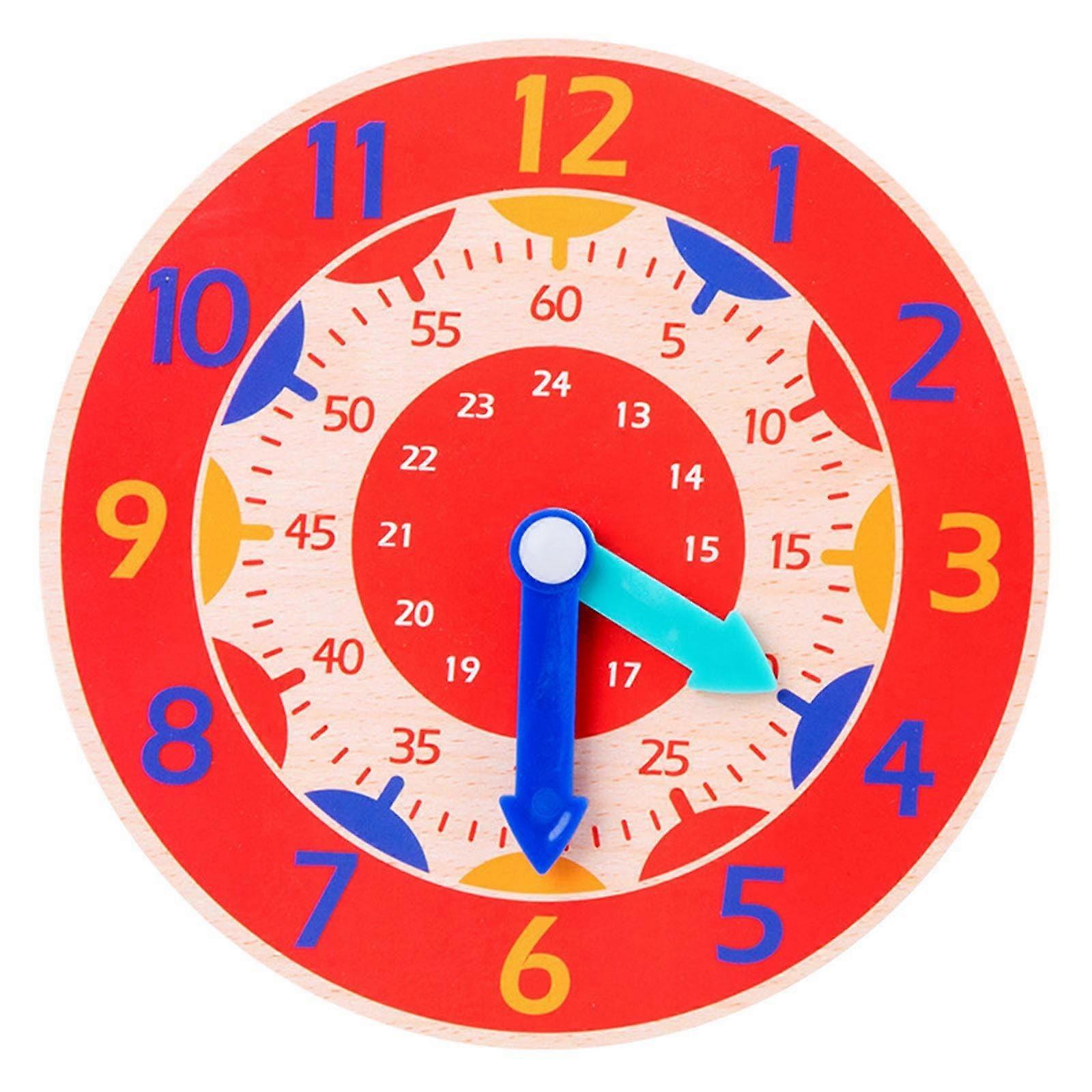 Wooden Teaching Clock Toy for Learning Time Management, Hour Recognition, Sensory Enlightenment, Classroom Aids, and Children's Education, Red