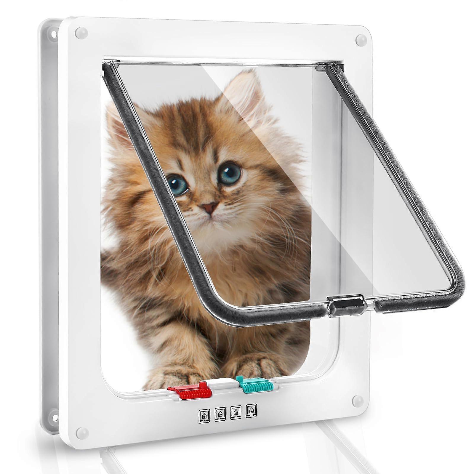 Cat Door, Cat Flap with 4Way Lock, 28 x 25 x 5.5 cm, Easy Installation, Safety Pet Door, Weatherproof Cat Door, Cat Flap Door, Pet Flap (XL)