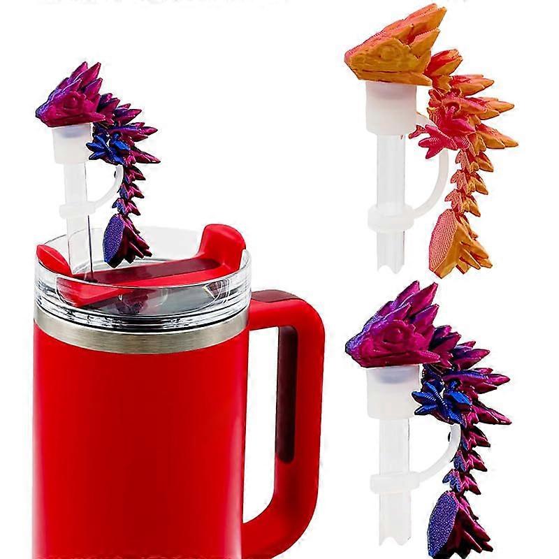Dragon Straw Cover Cap for 30 & 40 oz Tumbler Cups, Purple Silicone Straw Topper with 3D Printed Dragon Design