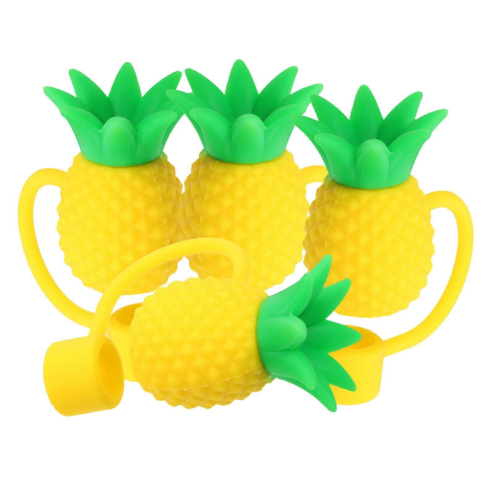 Cute Pineapple Straw Caps Silicone Straw Plugs for Reusable Straws 4Pcs