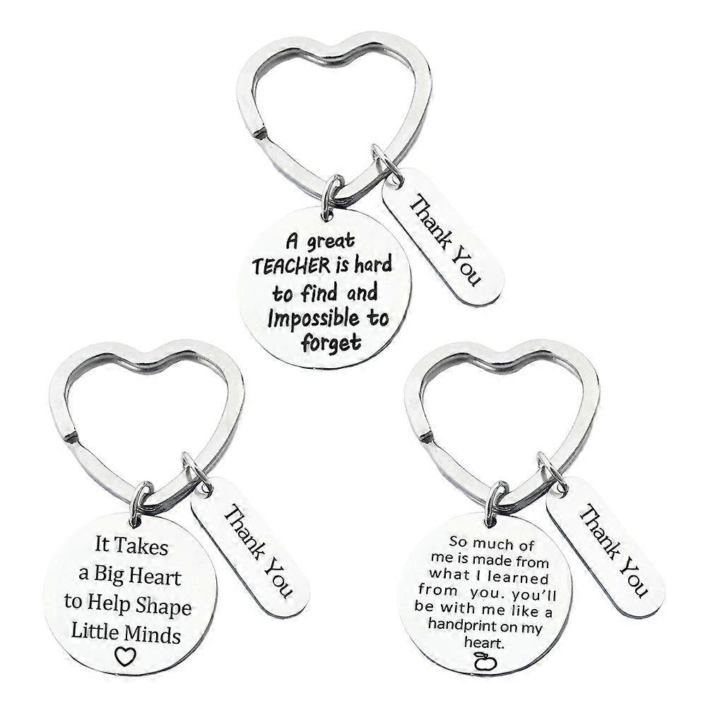 Simple Car Key Chain Keyring For Teacher Engraved Keychain Silver 3Pcs