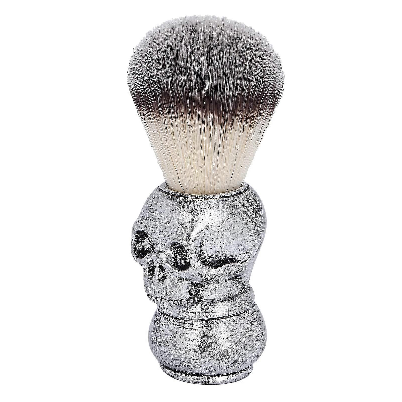 Beard Shaving Brush with Creative Skeleton Handle and Nylon Bristles for Men Grooming, Silver Barber Salon Tool