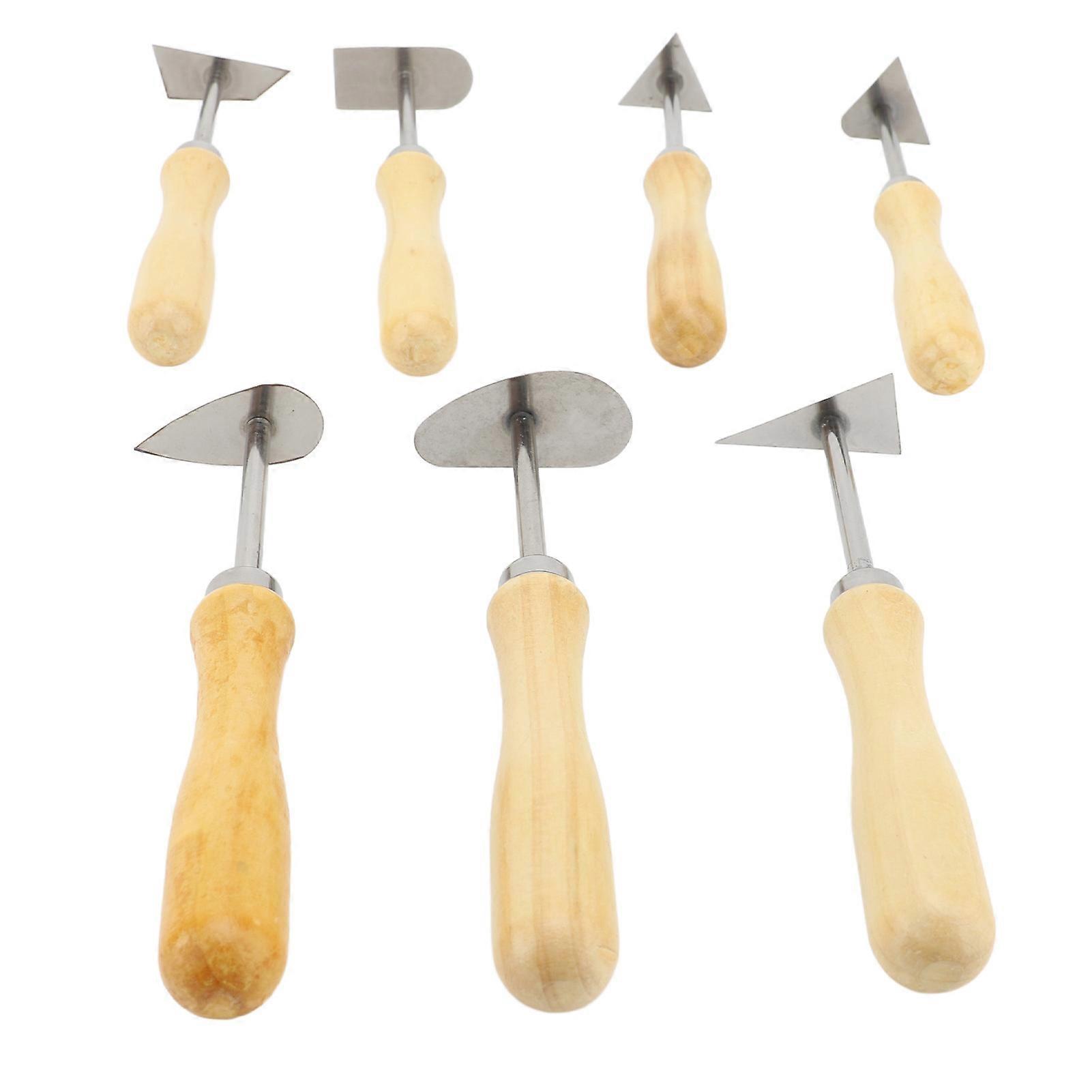 7Pcs Clay Push Pin Fettling Tools Wooden Handle Metal Cutter Ceramic Shaping Carving Tools for Pottery Plaster